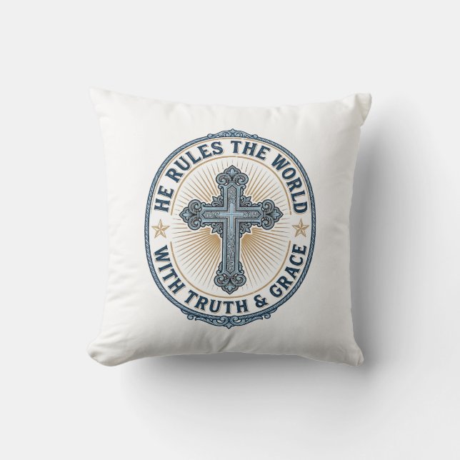 Coussin Croix Chrétienne Il Règne sur le Monde (Recto)