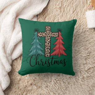 Coussin Croix de léopard Arbres de Noël Chrétiens 