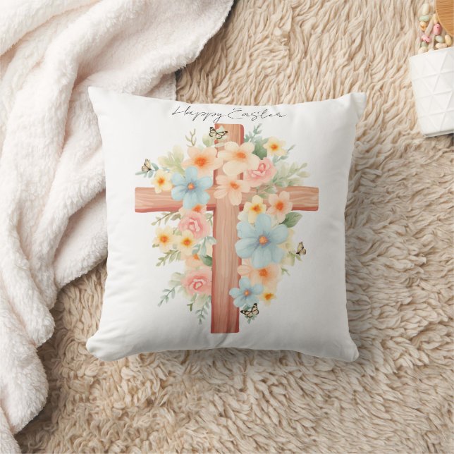 Coussin Croix de Pâques personnalisée à l'aquarelle (Couverture)