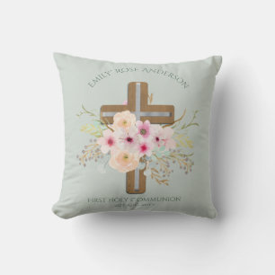 Coussin Croix florale personnalisée de la Sainte Communion