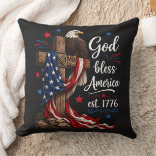 Coussin Croix patriotique Dieu bénisse l'Amérique