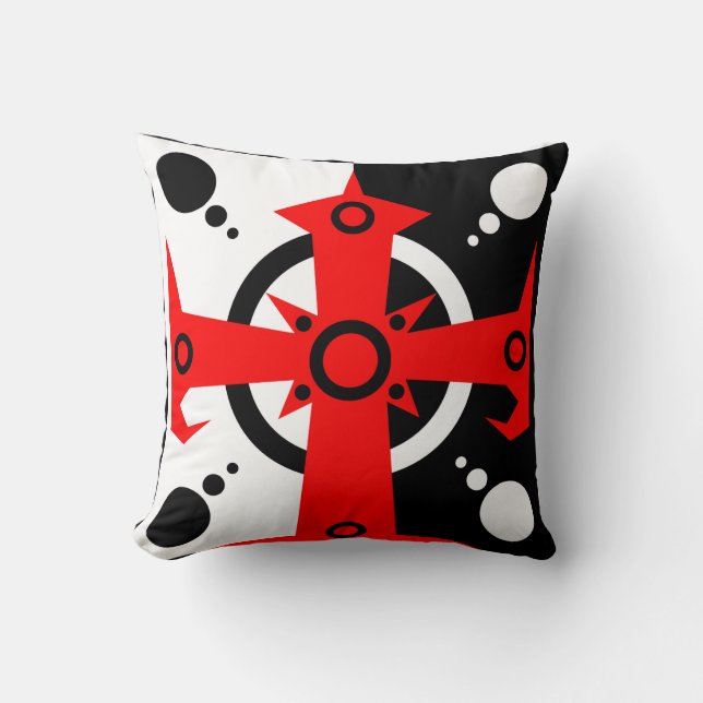 Coussin Croix rouge ornée avec Arrière - plan noir et blan (Recto)