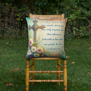 Coussin Croix vintage John 3:16 Floral Christian