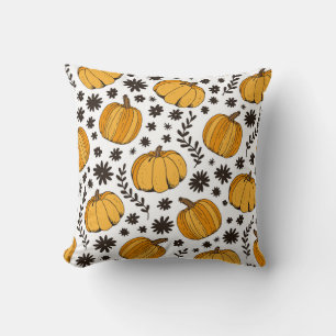 Coussin Croquis citrouilles : motif sans couture dessiné à