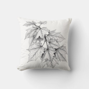 Coussin Croquis de charbon de bois des feuilles d'automne