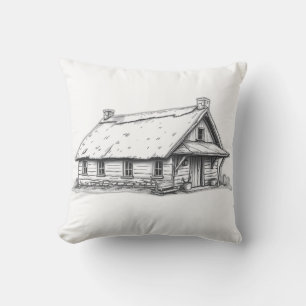 Coussin Croquis de charbon de bois rustique Cottage