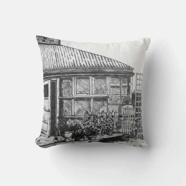 Coussin croquis de chien dans le jardin avec plantes et cl (Recto)