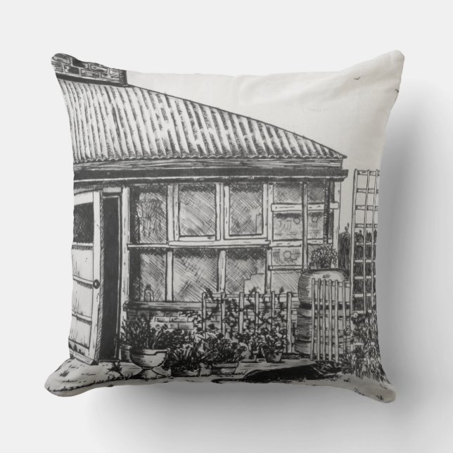 Coussin croquis de chien dans le jardin avec plantes et cl (Recto)