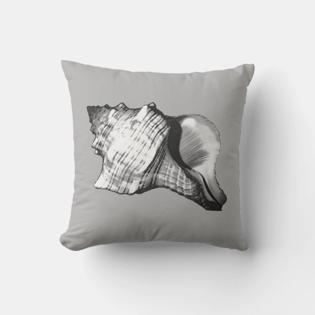 Coussin Croquis de coquille de conque - nuances de gris et (Recto)