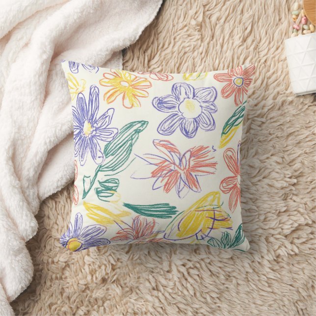 Coussin Croquis de fleur sauvage vintage (9) (Couverture)
