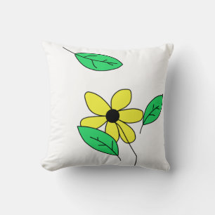 Coussin Croquis de fleurs jaunes Feuilles vert pâle