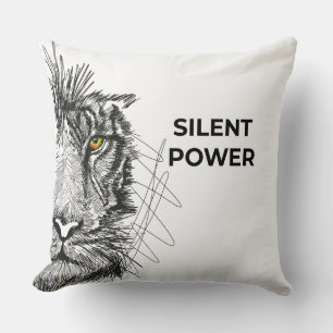 Coussin Croquis de lion demi-visage Décoratif noir
