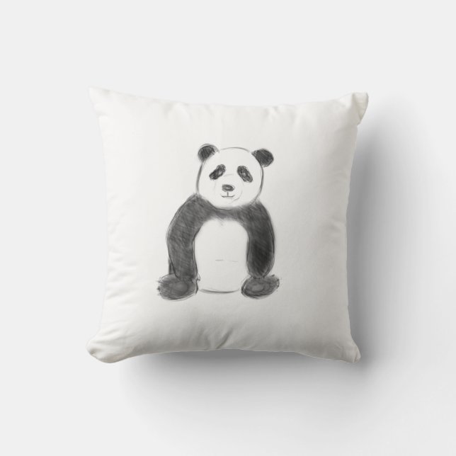 Coussin Croquis de panda en noir et blanc (Recto)