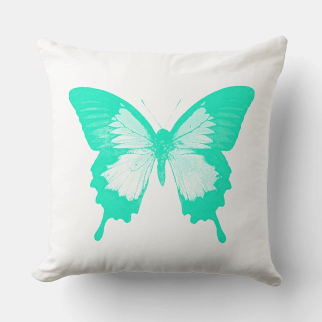 Coussin Croquis de papillon, aquamarine (Recto)