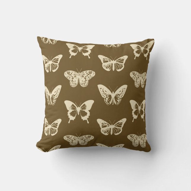 Coussin Croquis de papillon, beige sur chocolat (Recto)