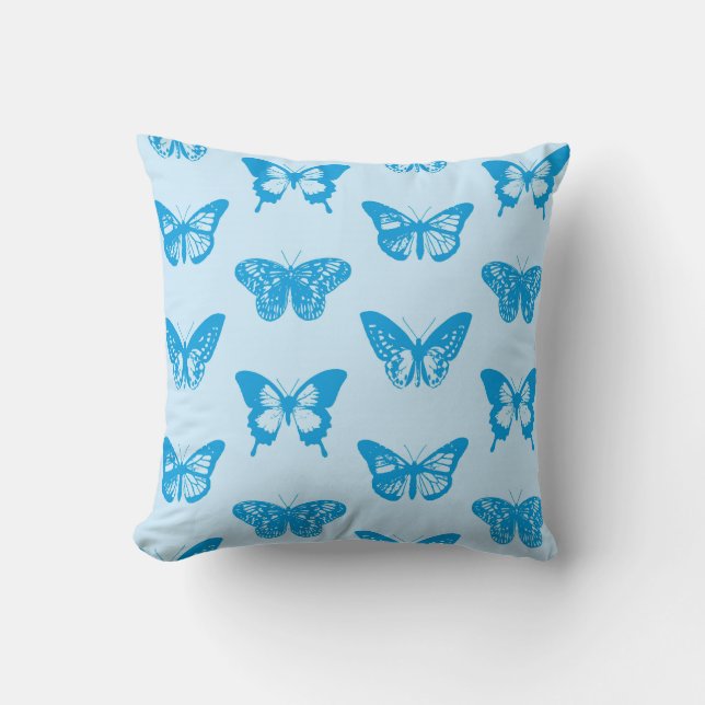 Coussin Croquis de papillon, cerulean et bleu de ciel (Recto)