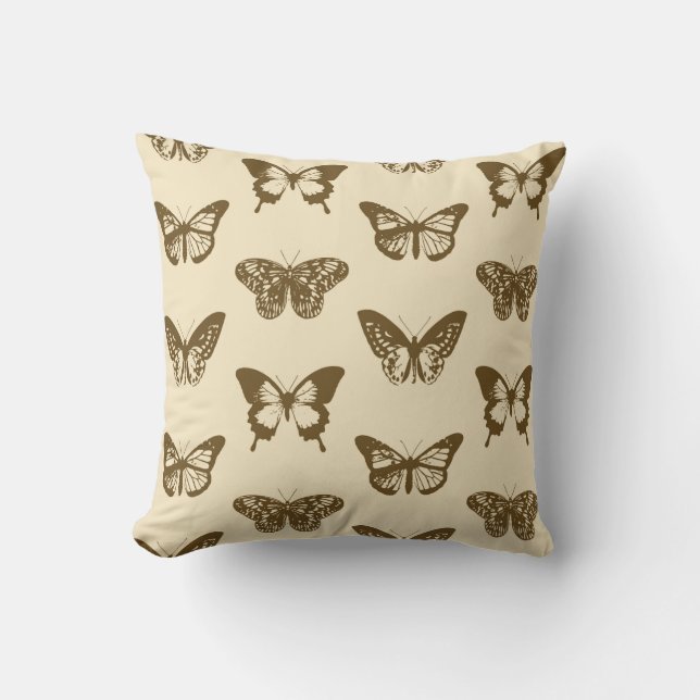 Coussin Croquis de papillon, chocolat sur beige (Recto)