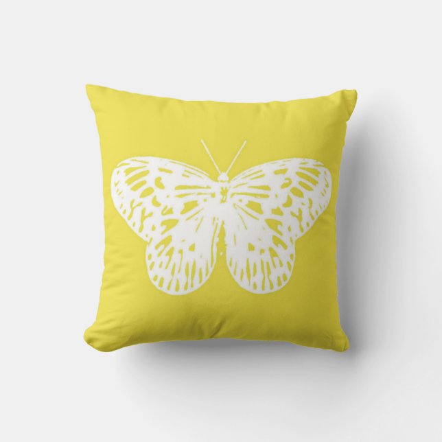 Coussin Croquis de papillon, or moutarde et blanc (Recto)