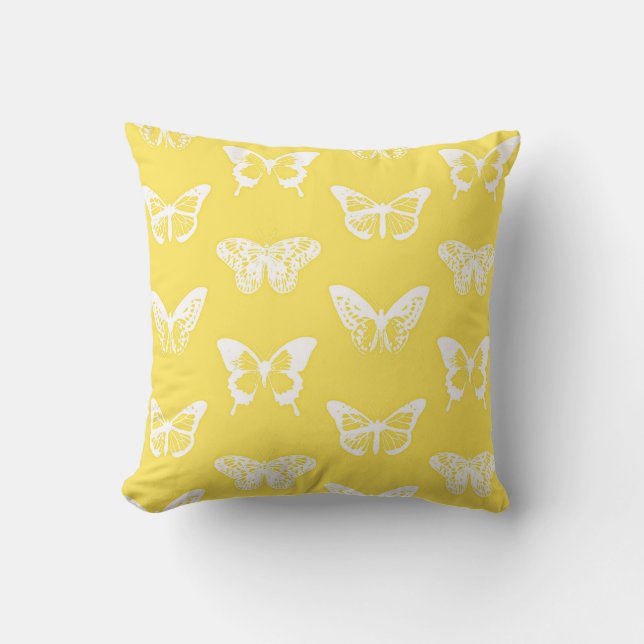 Coussin Croquis de papillon, or moutarde et blanc (Recto)