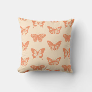 Coussin Croquis de papillon, orange corail