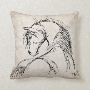 Coussin Croquis de tête de cheval d'art