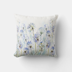 Coussin Croquis en aquarelle des fleurs d'été bleues
