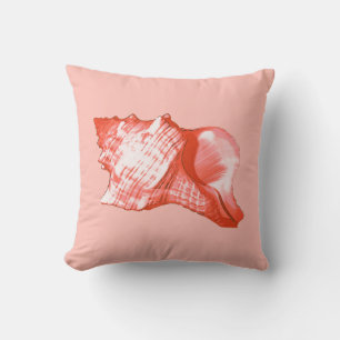 Coussin Croquis en coquille de cône - corail, coquille ros