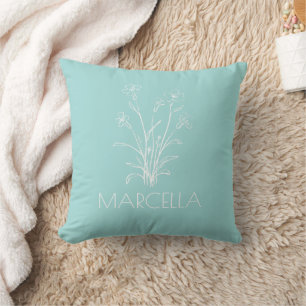 Coussin Croquis floral moderne Nom personnalisé