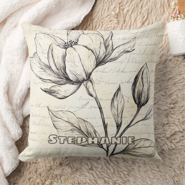Coussin Croquis floral rustique avec calligraphie - âge (4 (Couverture)