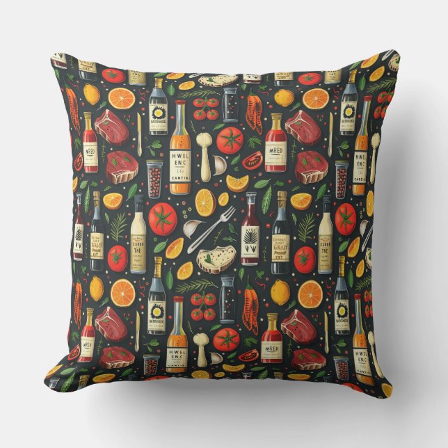 Coussin Croquis nourriture barbecue, couverts barbecue, st (Recto)