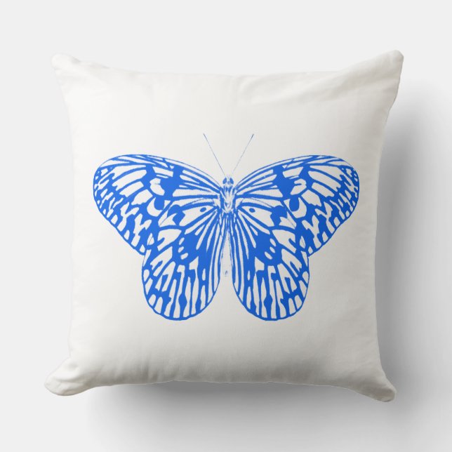 Coussin Croquis papillon, bleu cobalt (Recto)