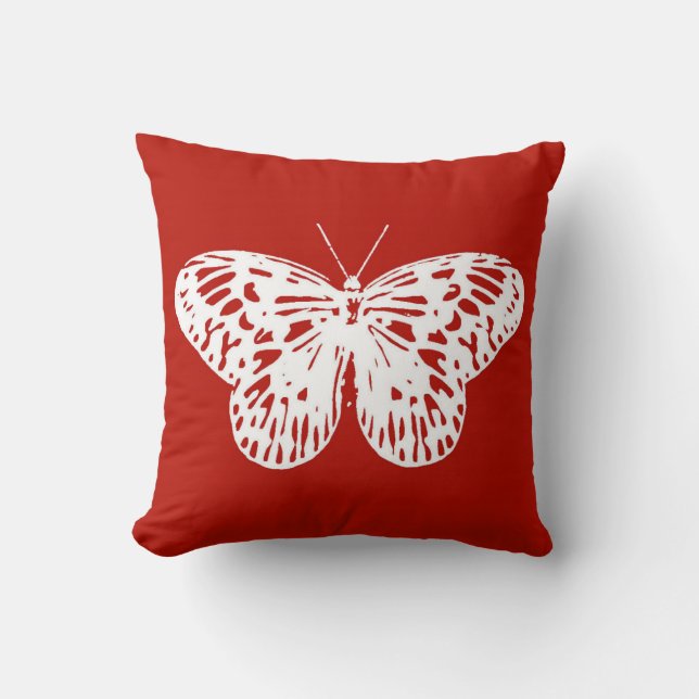 Coussin Croquis papillon, rouge et blanc foncé (Recto)