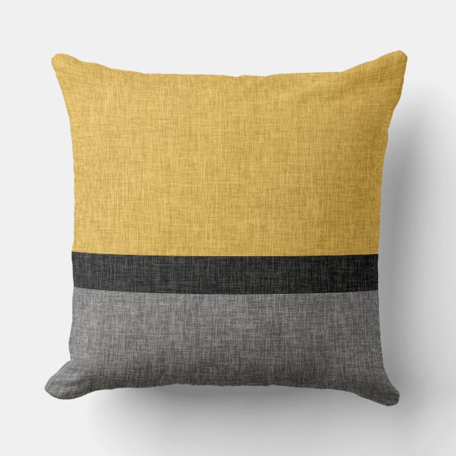 Coussin Crosshatch simple rayure gris-jaune (Recto)