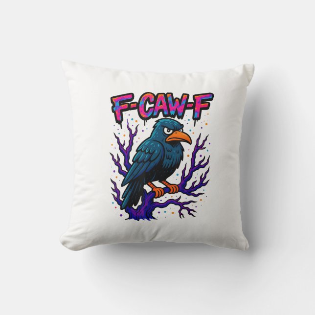 Coussin Crow, F-Caw-F Funny Bird Moon Gothic Adult Humor M (Recto)