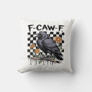 Coussin Crow Flowral, F-Caw-F Funny Bird FCAWF Moon Gothiq