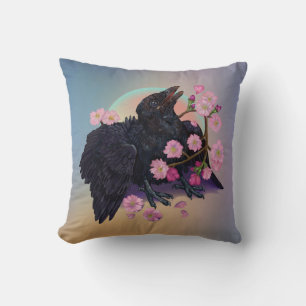 Coussin Crow naissant avec fleurs de pomme
