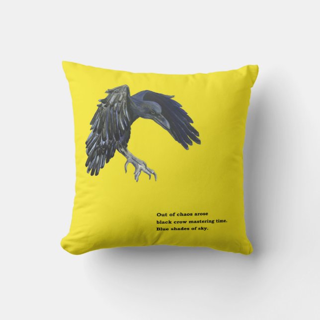 Coussin Crow noir et Haiku (Recto)