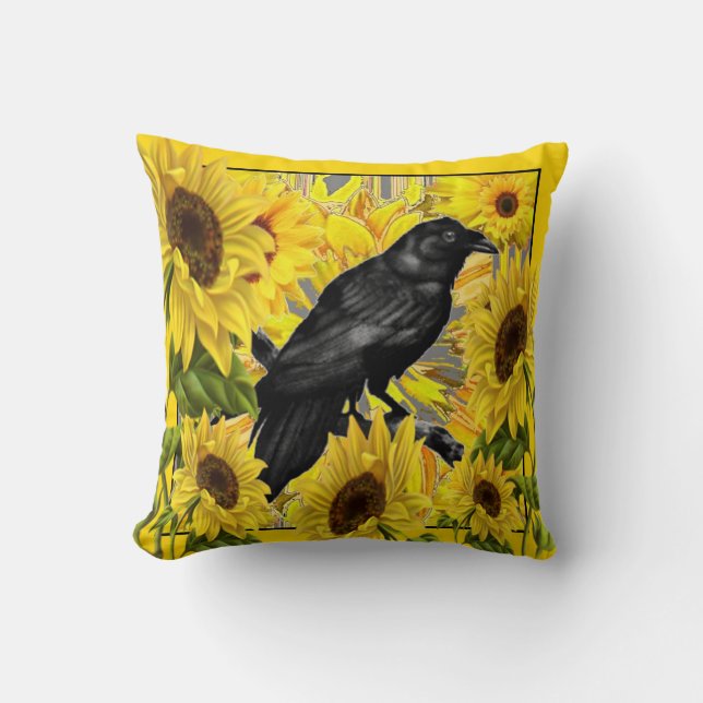 COUSSIN CROW/RAVEN PARMI LES TOURNESOLS JAUNES (Recto)