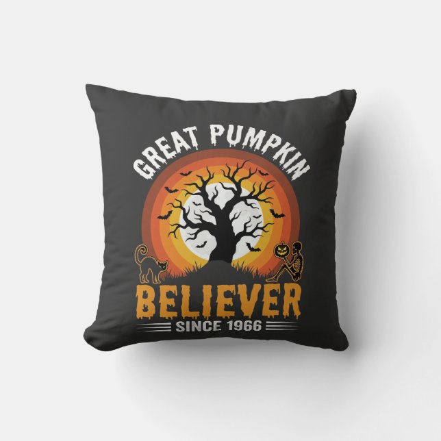 Coussin Croyant à la Grande Citrouille Halloween Squelette (Recto)