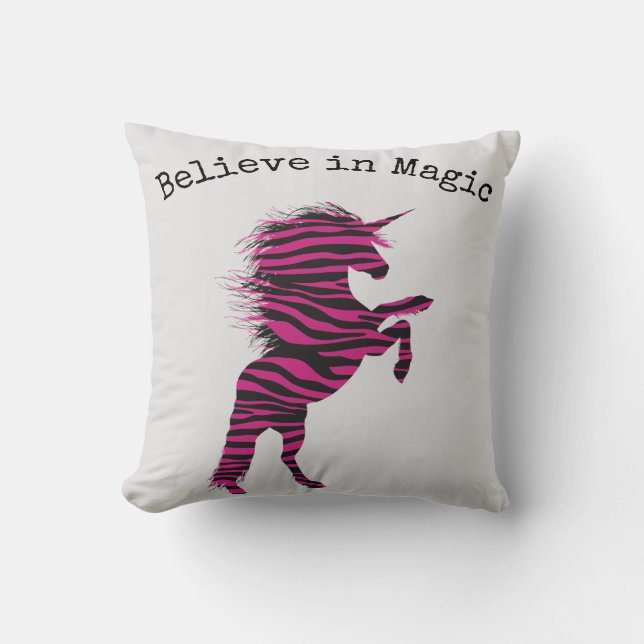 Coussin Croyez en la licorne magique rose Zebra (Recto)
