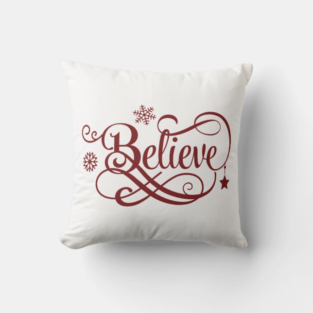 Coussin Croyez Flocons de Neige Rouges Étoiles Noël Vacanc (Recto)