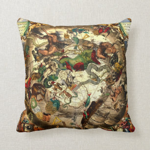 Coussin Cru antique de carte du monde de ciel d'astronomie