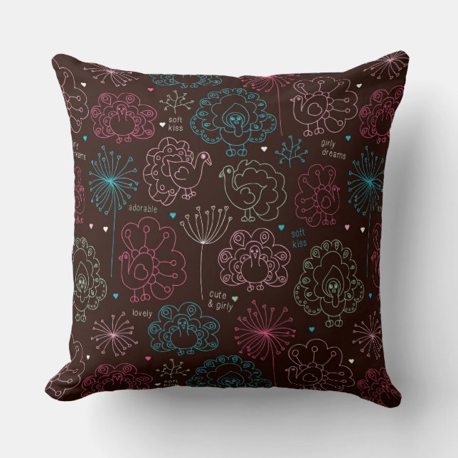 Coussin cru de papier peint de l'Inde de fleur de paon (Recto)
