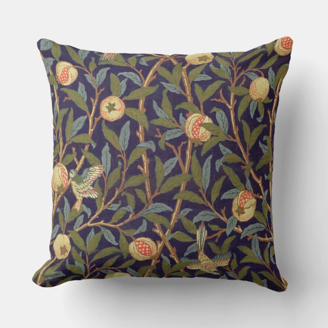 Coussin Cru d'oiseau et de grenade de William Morris (Recto)