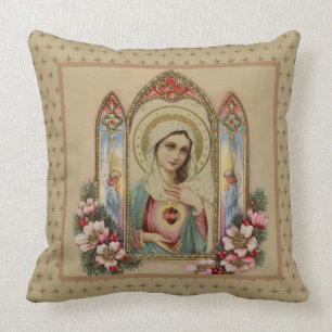 Coussin Cru floral béni d'ange de Noël de Vierge Marie