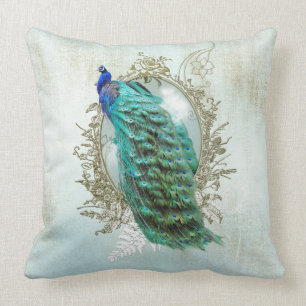 Coussin Cru minable de paon de turquoise de carreau