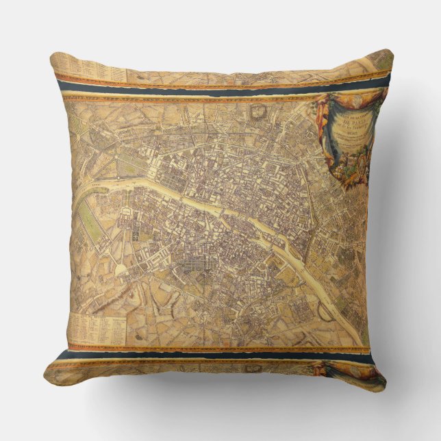 Coussin Cru usé France de bord de la carte 1765 antiques (Recto)