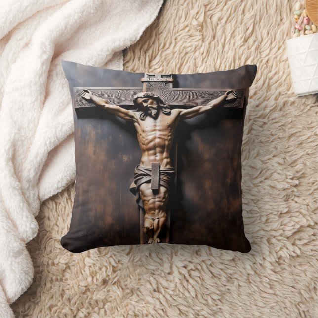 Coussin Crucifixion de Jésus sur Croix en bois (Couverture)