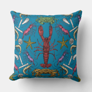 Coussin crustacés de cornwall damas pop bleu