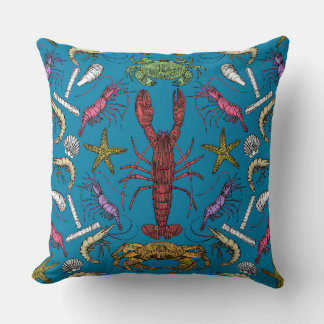 Coussin crustacés de cornwall damas pop bleu